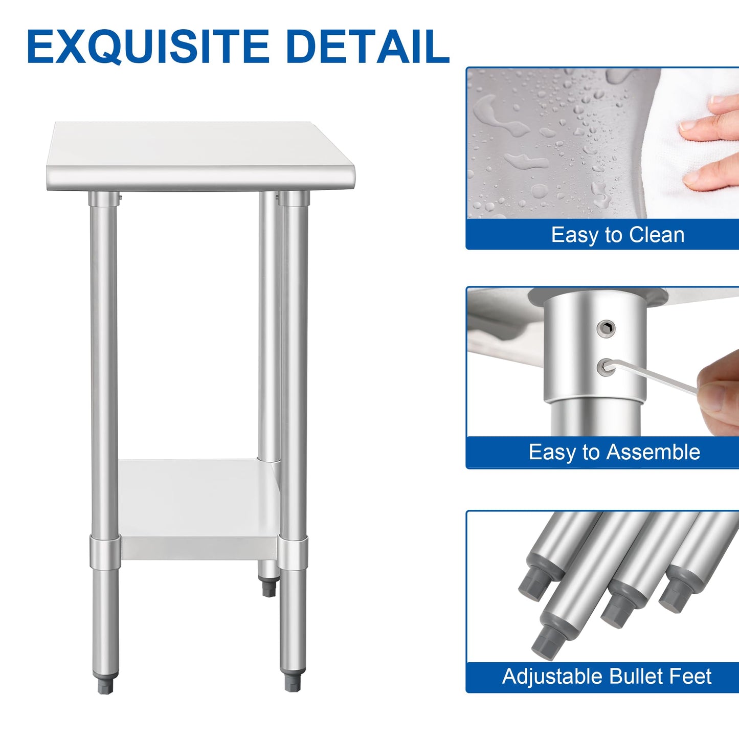 HARDURA Stainless Steel Table 24X18 Inches with Undershelf and Galvanized Legs NSF Heavy Duty Commercial Prep Work Table for Restaurant Kitchen Home and Hotel