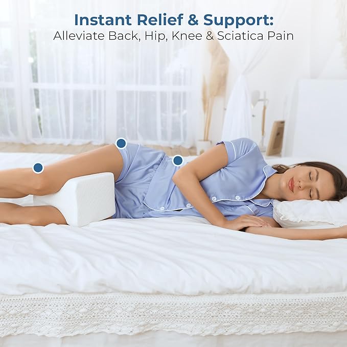 5 STARS UNITED Knee Pillow for Side Sleepers - Memory Foam Leg Pillow for Side Sleeping - Between Legs Pillow for Hip and Lower Back Pain - Sciatica Pain Relief