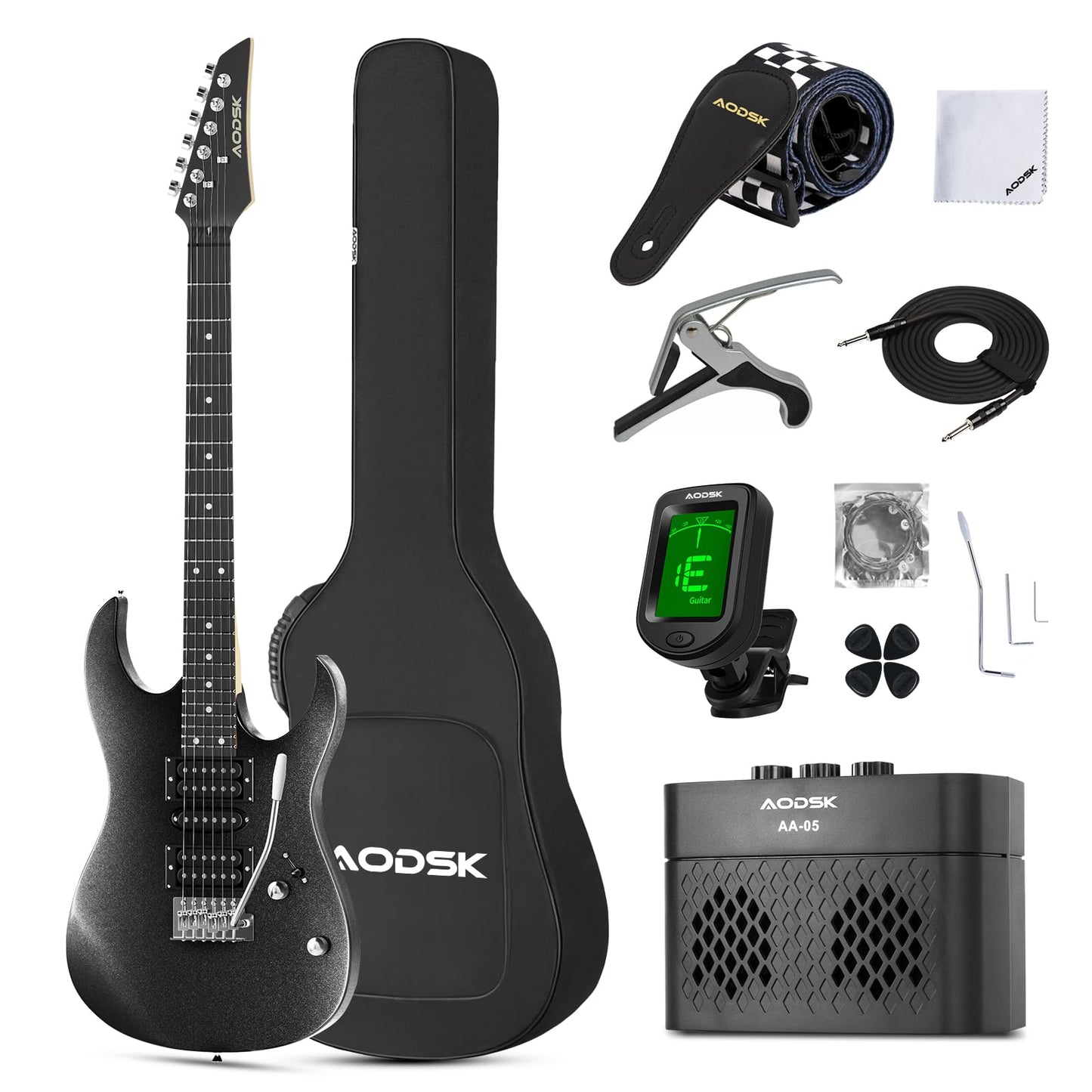 AODSK Electric Guitar,39 Beginner Electric Guitar Kit,Full Size Electric Guitar Starter Kit with Amp, Case and Accessories Pack