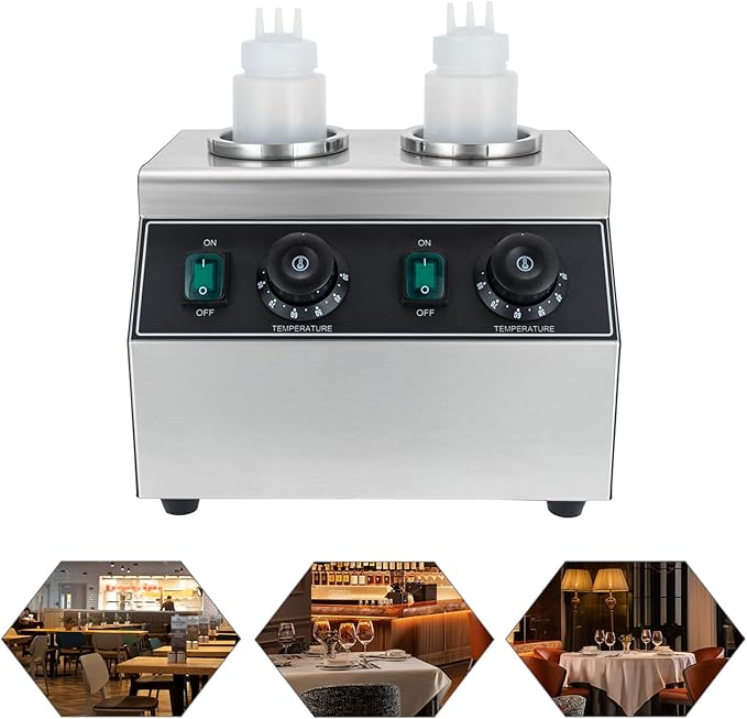 Electric Sauce Bottle Warmer 0.72x2Qt Commercial Electric Sauce Warmer 400W Hot Chocolate Warmer 86-176°F Sauce Warmer Dispenser Double Bottles Cheese Warmer for Home Restaurant
