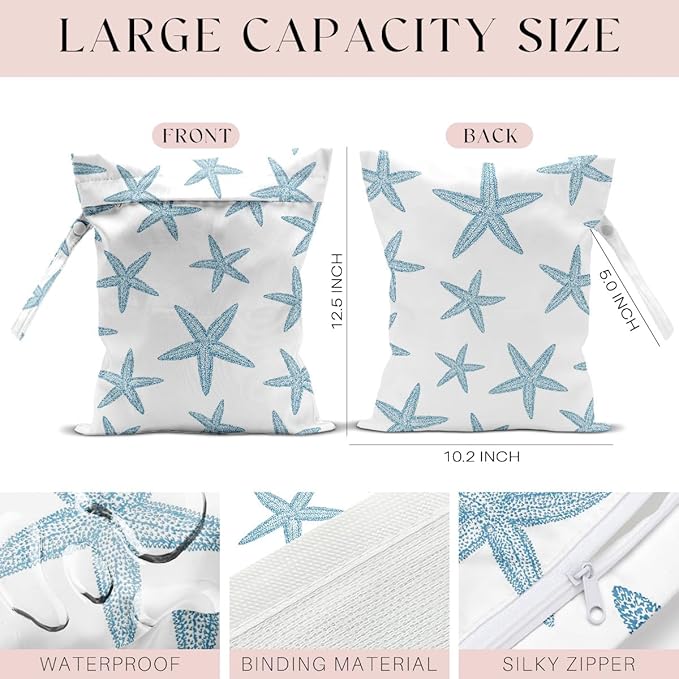 4 Pack Wet Bag for Swimsuit, Beach Travel Essentials Wet Dry Bag, for Sunscreen Toiletry Dirty Clothes Yoga Gym Diaper, Friend Summer Beach Vacation Gifts. Starfish, sea turtles, jellyfish