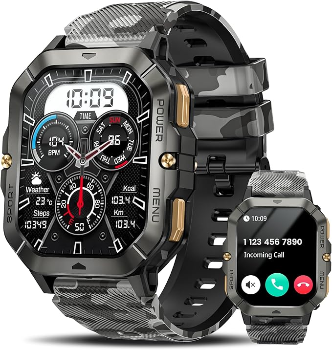 Military Smart Watches for Men (Answer/Make Calls), Watches for Men with Blood Pressure/Heart Rate/Sleep/100+ Sport Modes,...