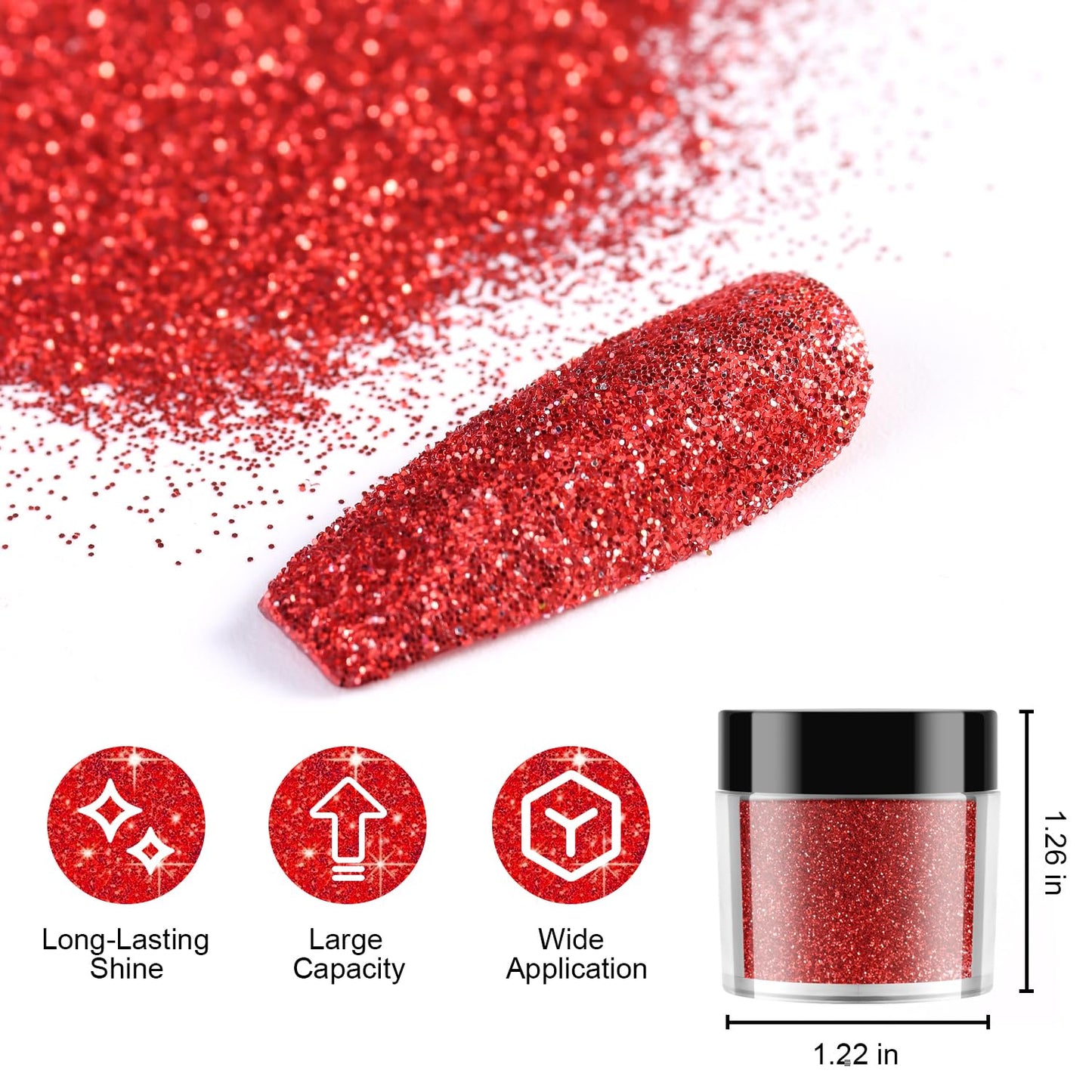 Furtherpretty 6 Colors Nail Glitter Powder Set, Gold Silver Red Purple Sparkle Dust with Brush, Chunky & Fine Glitter for Nail A