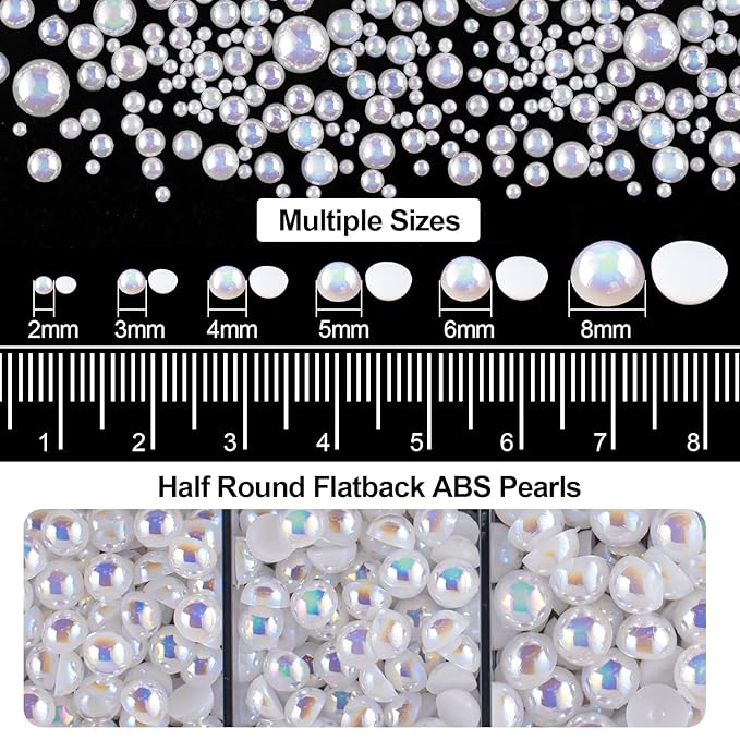 4000PCS Flatback Rhinestones and Half Round Pearls Kit #17, Multi Size Glass Clear Crystals, Plastic Flat Back White AB Dome Bead with Pickup Pencil and Tweezer for Nail Art
