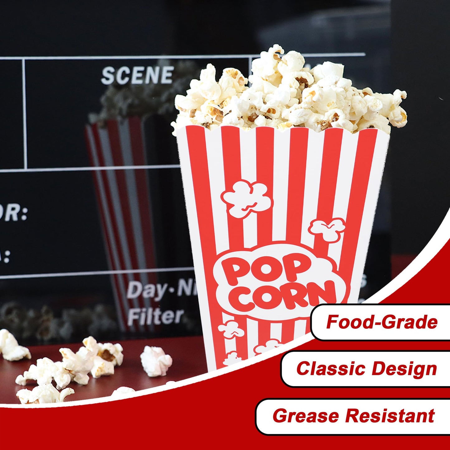 Homrelaxy 24 Pcs Popcorn Boxes, Large Capacity Popcorn Containers Buckets for Pop Corn Machine, Movie Night, Cinema, Carnival, Party, Concessions