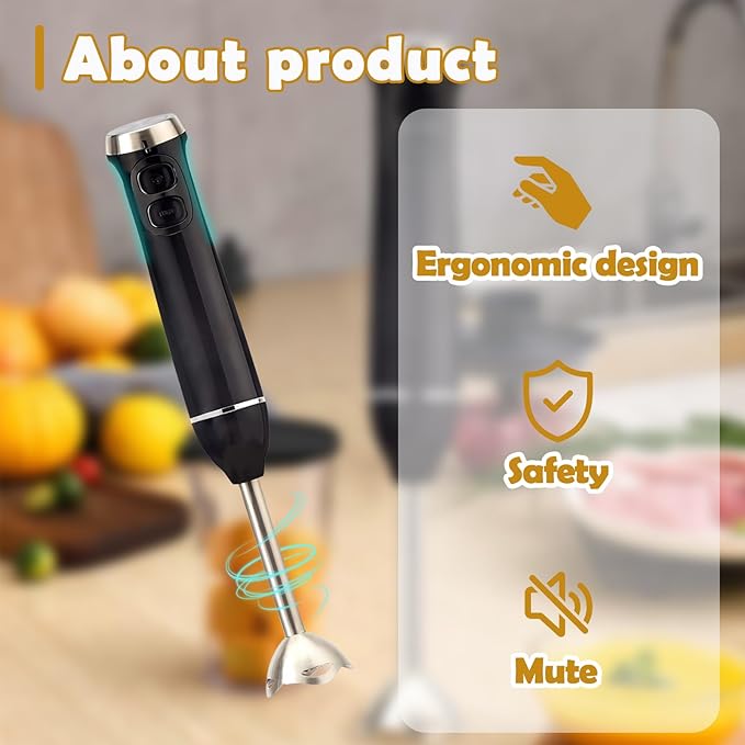 300W Hand Blender – Immersion Stick Mixer for Smoothies, Baby Food, Sauces, Drinks – Compact Handheld Kitchen Blender with Stainless Steel Shaft