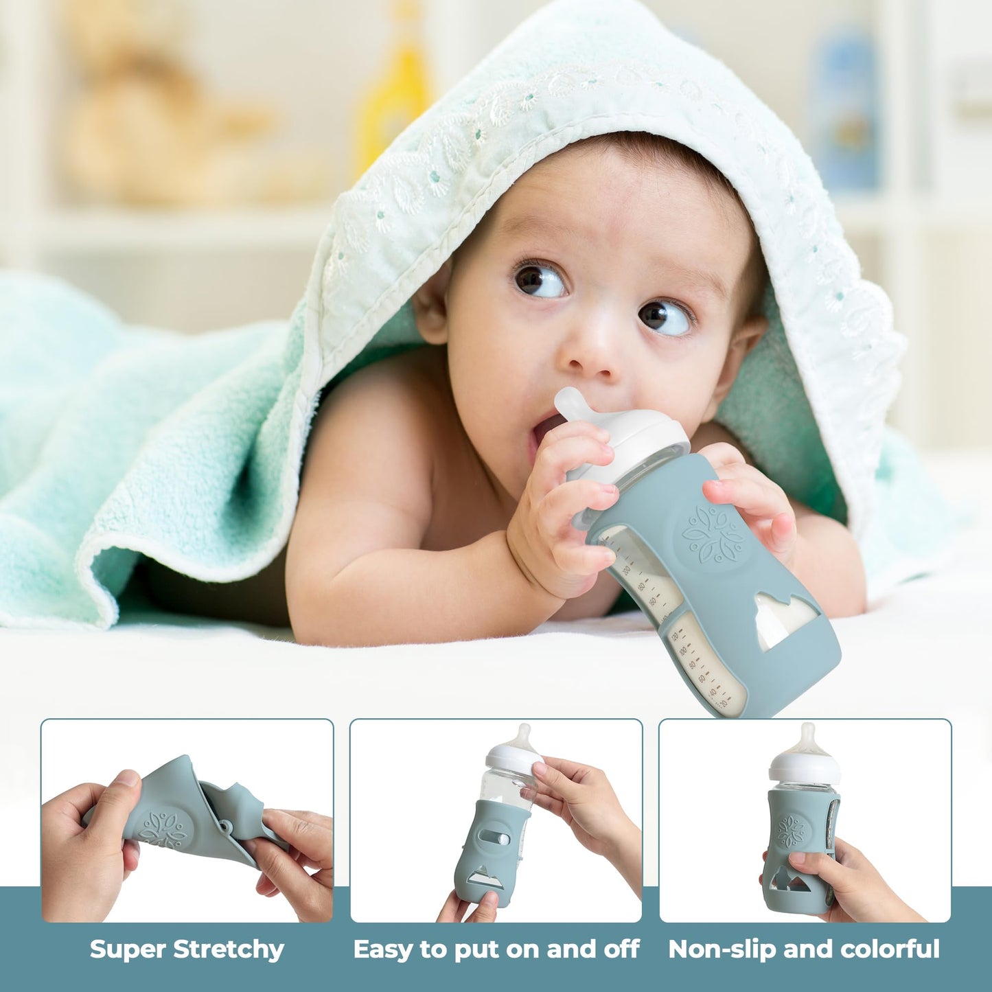 Joxodak 3 Pack Silicone Sleeves for Philips Avent Natural Bottle, Food Grade Silicone Anti Breakage Baby Bottles Holder, Compatible with Philips Avent Glass Natural Baby Bottle 8oz