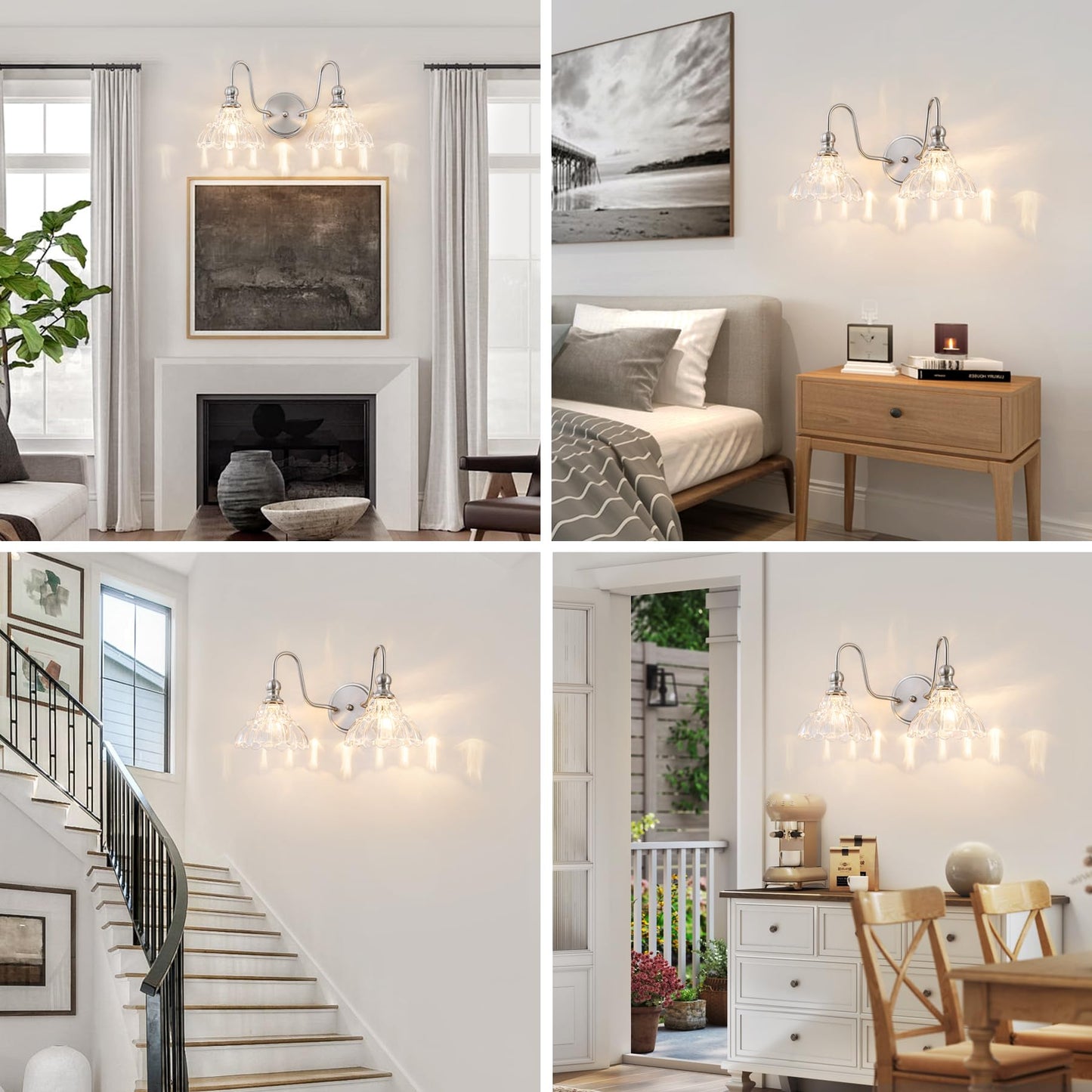 Brknit Vintage Bathroom Light Fixtures Over Mirror  2-Light Brushed Nickel Wall Sconce Lighting With Flower Glass Shade  Farmhouse Vanity Lights For Bedroom Kitchen Living Room Hallway Light