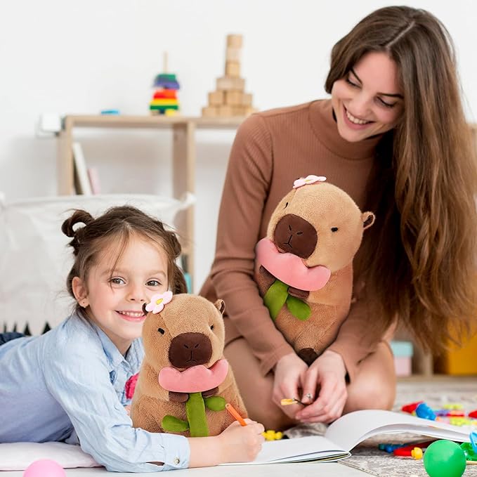 Achwishap Capybara Plush,Cute Plushies Capybara Stuffed Animals,Capybara Plush Toys,Kawaii Plushie Stuffed Toy with Flower Plushies Gift for Kids Adults Birthday(Capybara with Holding Flower,12”)