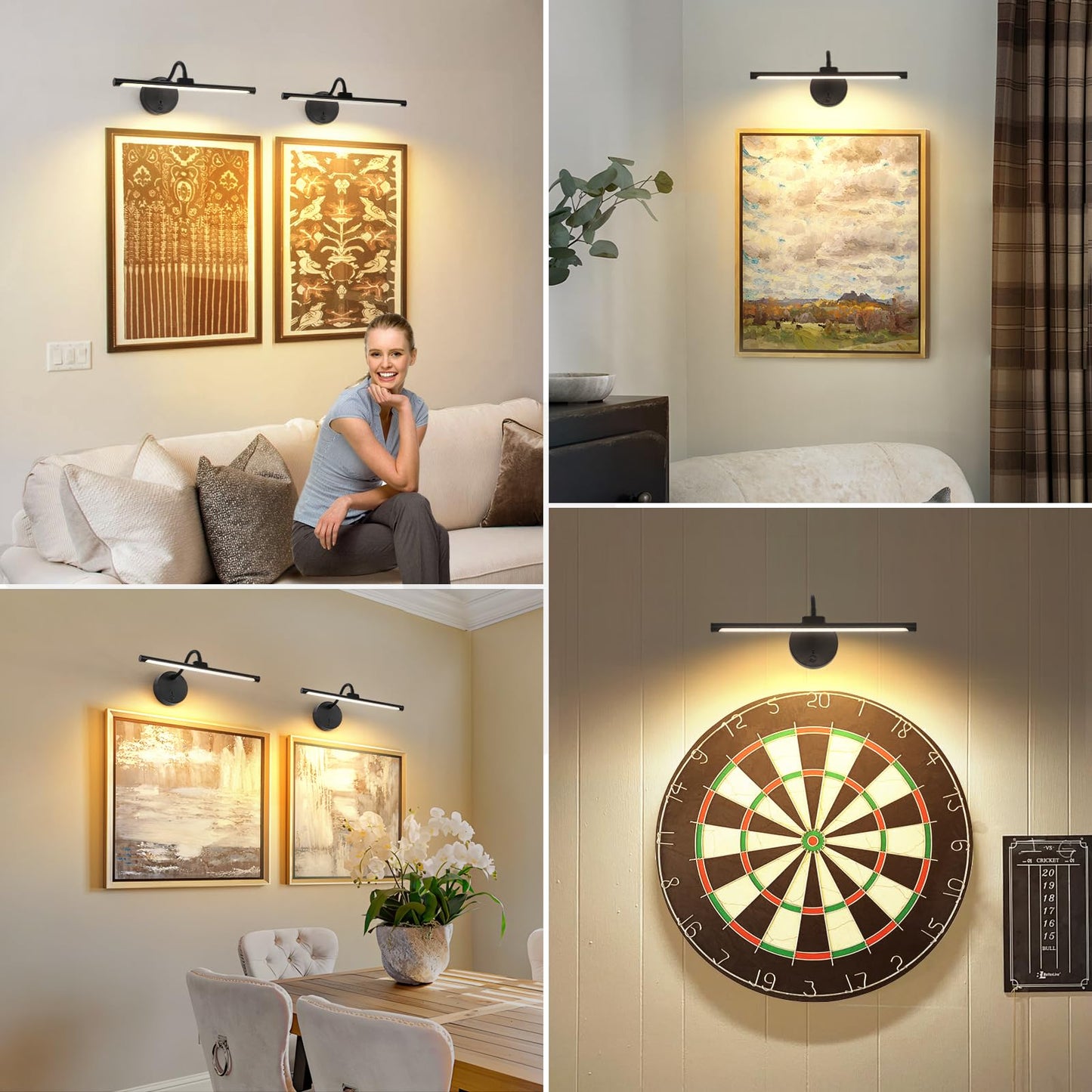 Picture Lights For Wall - Wireless Rechargeable Led Light With Remote  Adjustable Arm  Gold Battery Operated Display Lighting For discomfort-reducingtings  Bedroom  Gallery Wall D?Cor (Black  12.6 Inch - 1Pack)