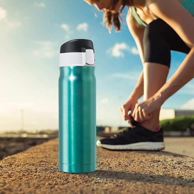 OGGI Caliber Stainless Steel Travel Water Bottle- Insulated Coffee Mug, Metal Water Bottle, Sports Bottle, Water Flask, Travel Bottles, 17oz, Black