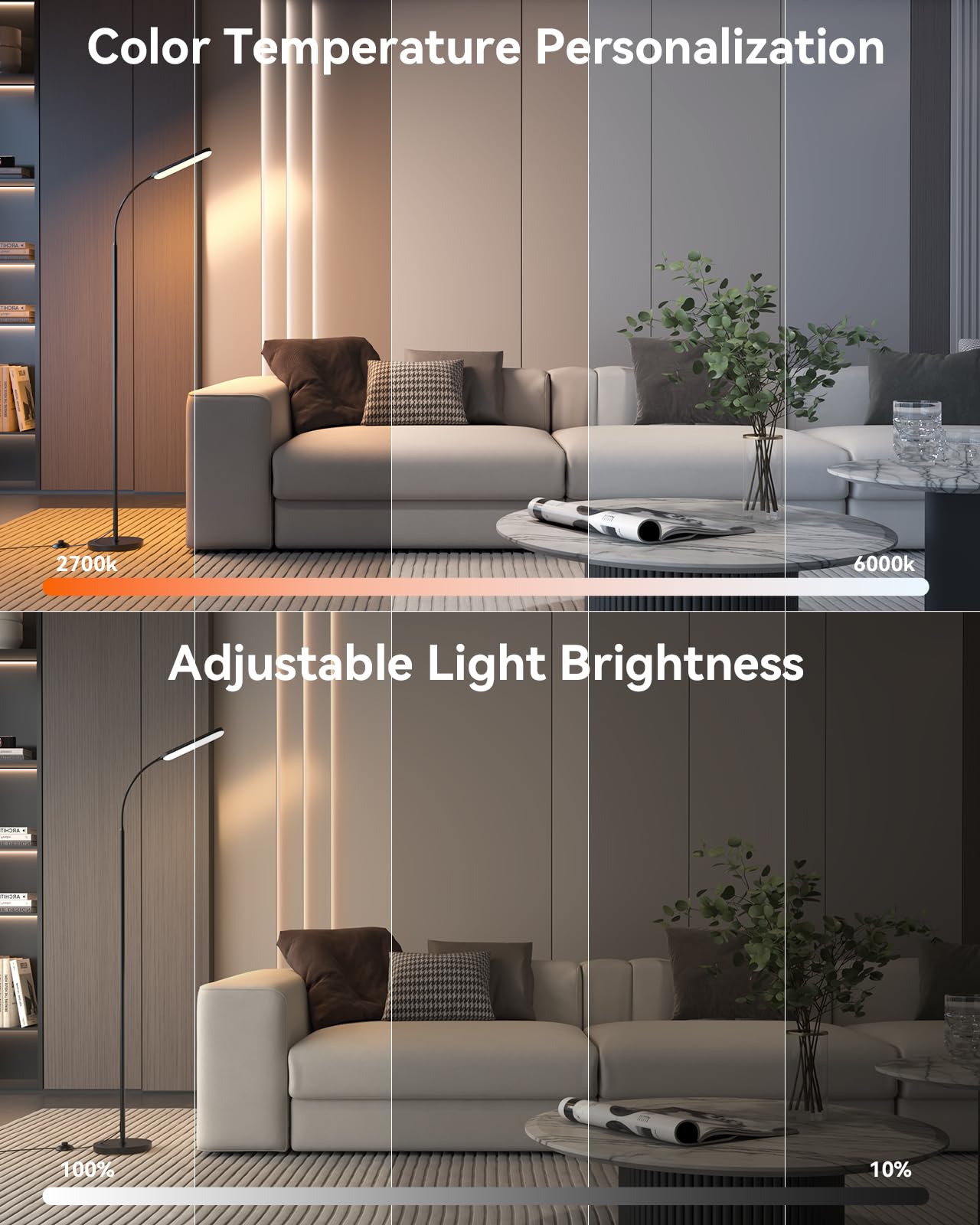 tigial Floor Lamp - 15W LED, Remote & Touch Control, Stepless Dimming, Adjustable Color Temperature, Black, Gooseneck Design