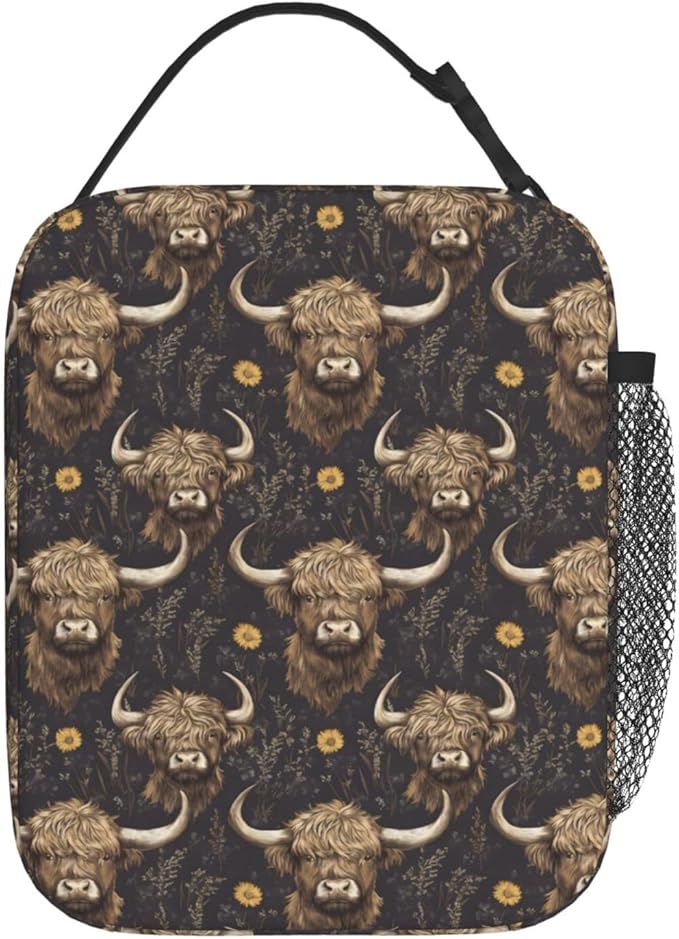 Highland Cow Lunch Box for Women Kids Girls Insulated Lunch Bag Lunchbox Adults Lunch Tote Bags Reusable Cooler for Work Office School Picnic Travel