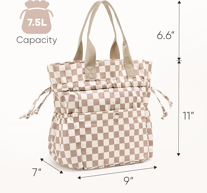 Yarnic Lunch Bag Women Insulated Lunch Bags,Cute Reusable Lunch Box Stain-Resistant Lunchbox with Water Bottle Holder for Adult Men Work Travel Picnic (Beige Coffee Checker)