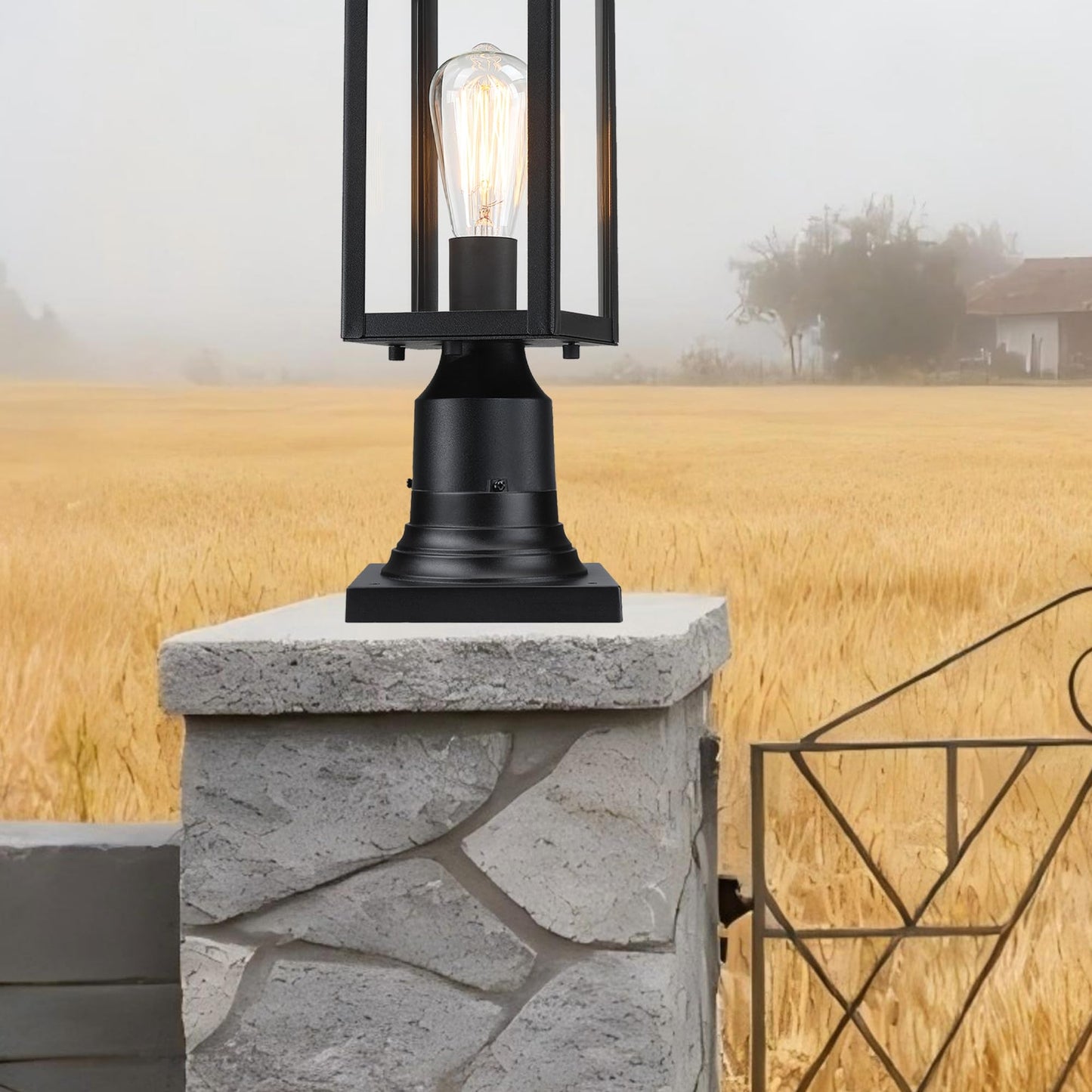 Faymart Lighting 2-Pack Square Anchor Base For Post Mounted Outdoor Lamps Aluminum Alloy Pedestal Mount Base For Stone Walls  Matte Black 6X6 Post Cap Adapter  3 Inch Pole Fitter