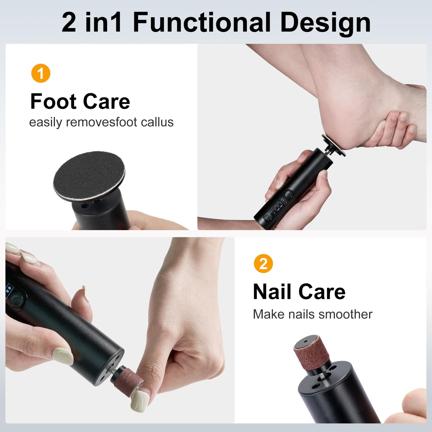 Electric Foot Callus Remover, Adjustable Speed Rechargeable Foot Sander Pedicure Tools for Feet Dead Skin with Sandpaper Disk an