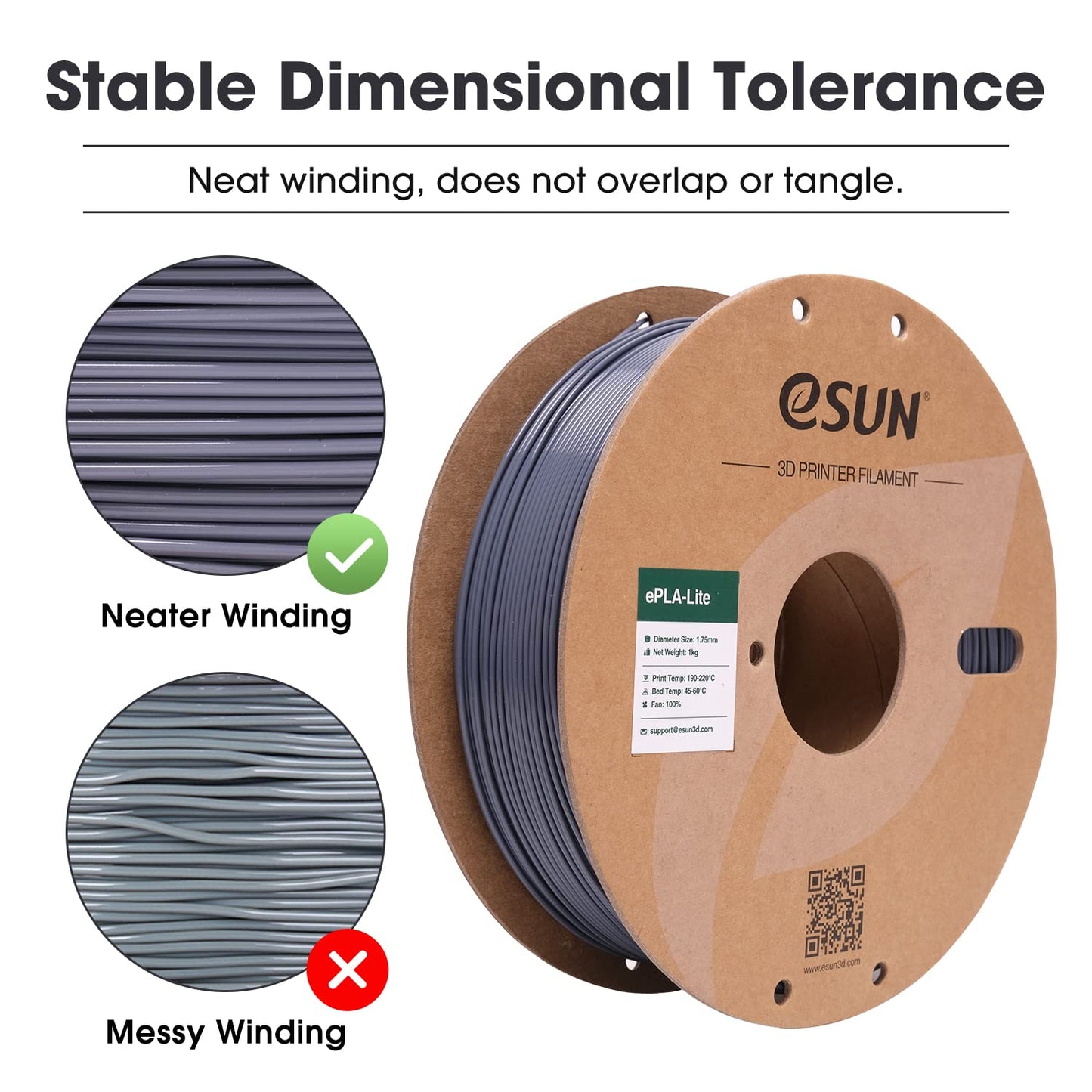 eSUN PLA Filament 1.75mm, High Toughness 3D Printer Filament Upgraded PLA Filament, Dimensional Accuracy +/- 0.03mm, 1KG Cardboard Spool (2.2 LBS) 3D Printing Filament for 3D Printers, Grey