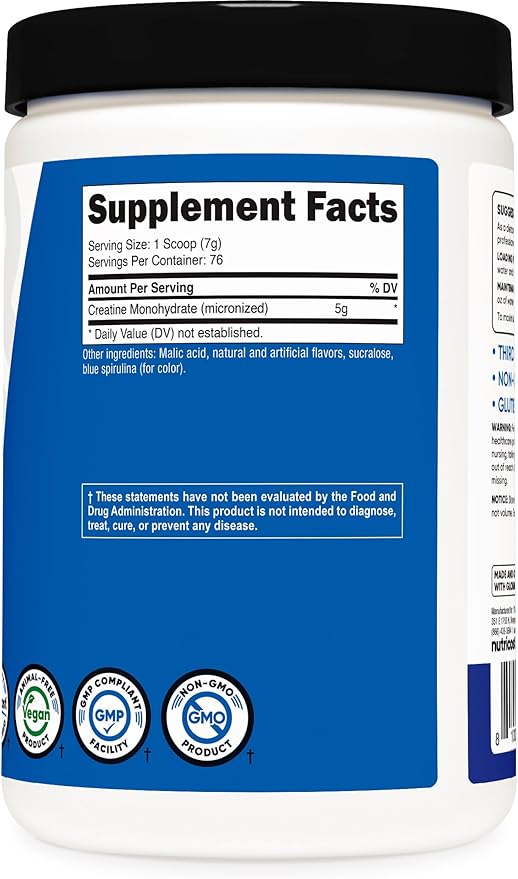 Nutricost Creatine Monohydrate Powder (Blue Raspberry), 500 Grams (1.1 LBS)