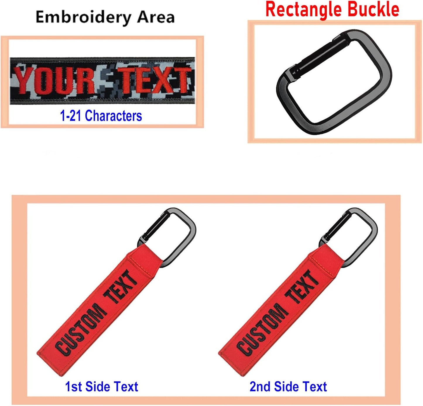 Custom Luggage Tags, Custom Personalized Luggage tag Name, Embroidery Key Ring Accessories for Car, Luggage, Crate,Gear