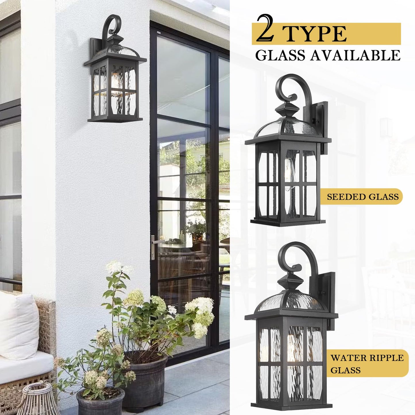 Darkaway Large Outdoor Wall Light  22Inch Exterior Light Fixture With Water Ripple Glass  Aluminum Outside Lights Sconces Exterior Lighting For House Porch Patio Doorway Garage