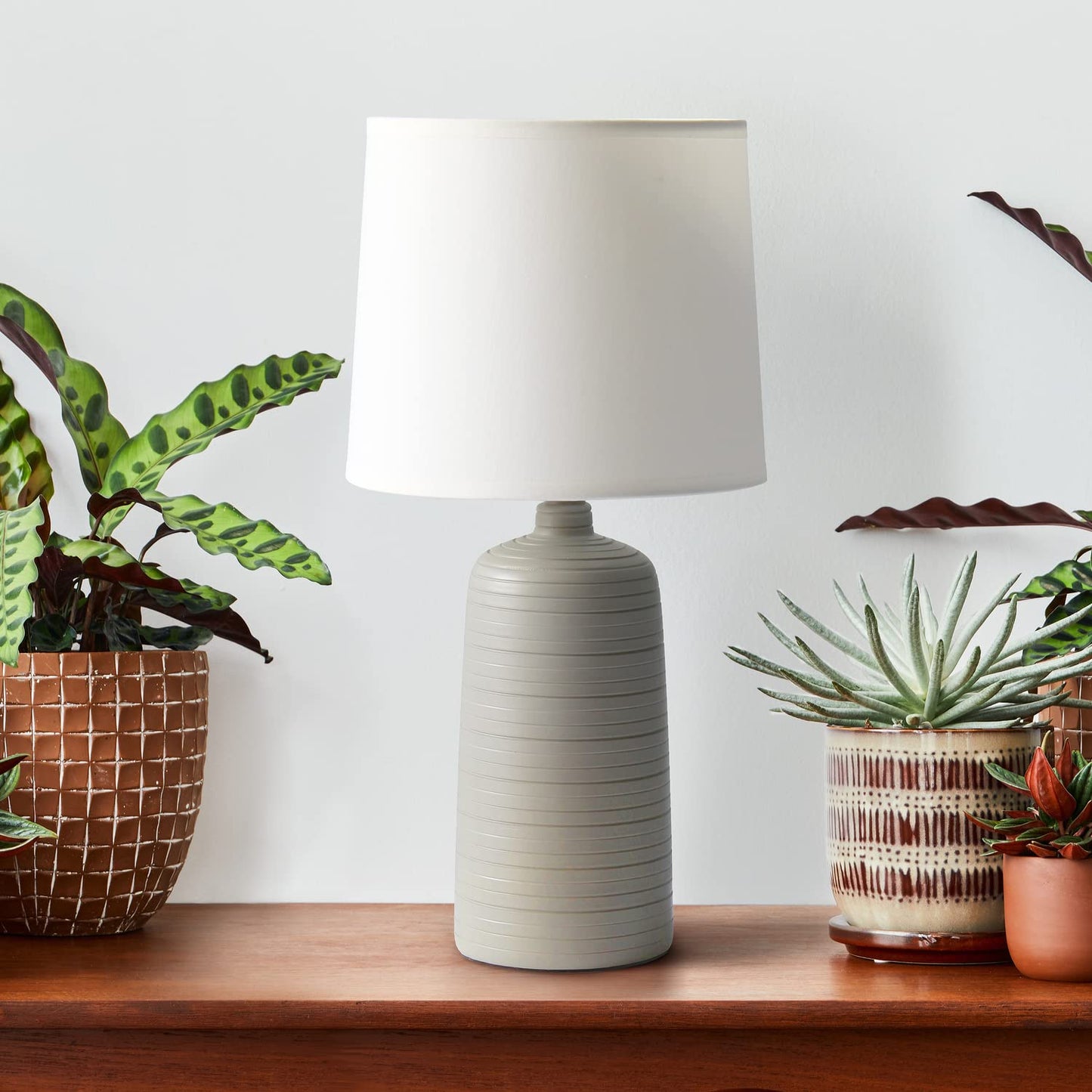 Simple Designs LT2085-TAU Ceramic Table Lamp, Textured, 8inL x 8inW x 15.75inH, Taupe
