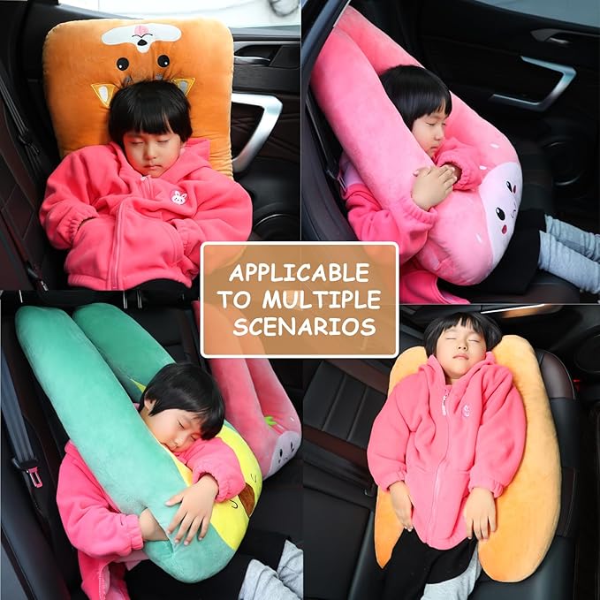 Kids Travel Pillow for Car Seat with Hand Muff, Cartoon Neck & Headrest Seat Belt Pillow for Car Road Trips Long-Distance Travel Sleeping Pillow for Adults and Children, Black Cat