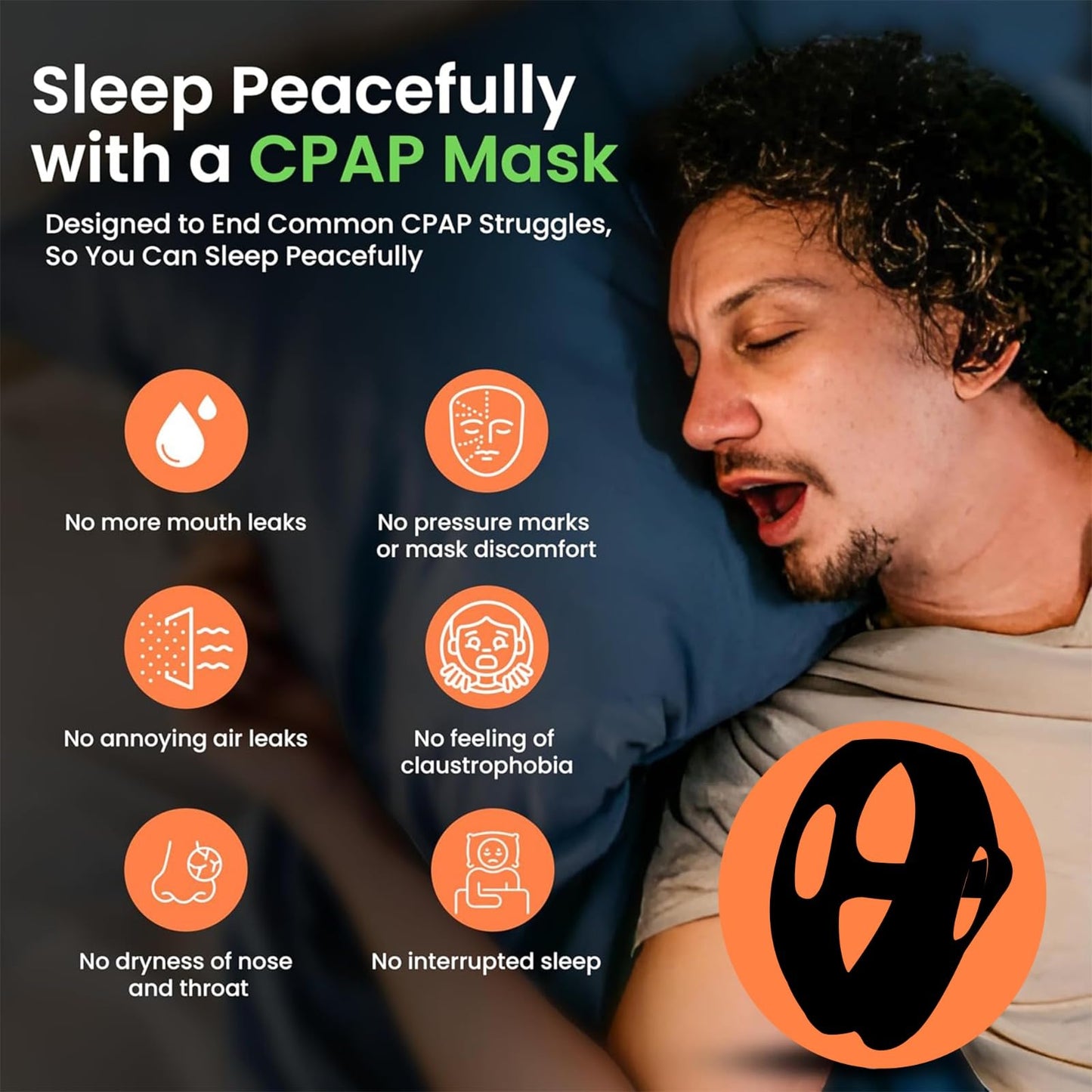 JetFresh Chin Strap for Sleeping and Snoring - Black Anti Snoring Device for Men and Women, Breathable and Skin-Friendly Snore Stopper with Adjustable Fit That Holds Jaw in Place & Supports CPAP Users