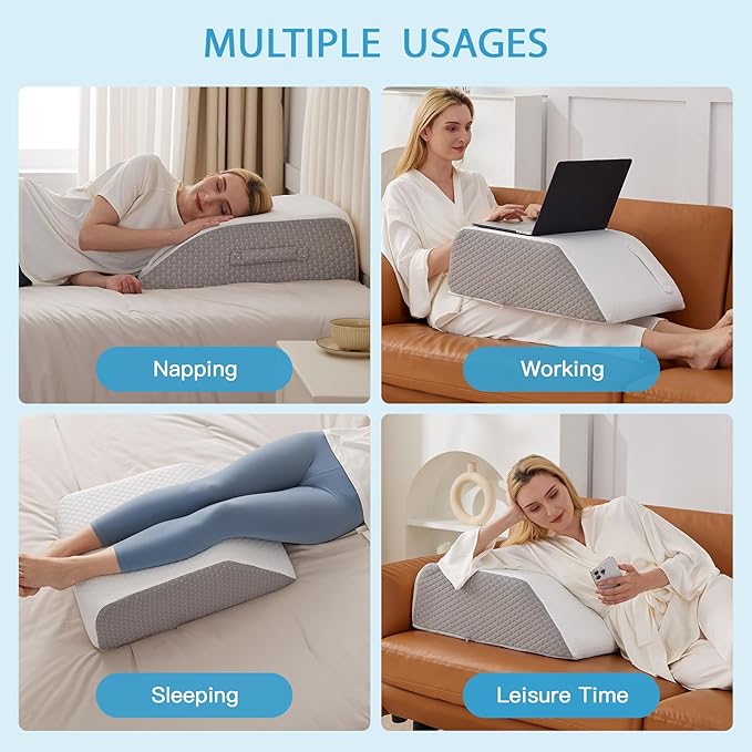 Leg Elevation Pillow for After Surgery, Leg Pillow Elevation Blood Circulation, Memory Foam Leg Wedge for Elevation for Swelling, Foot Elevation Pillow Post Surgery 23.6×16.8×8 Inch White/Grey