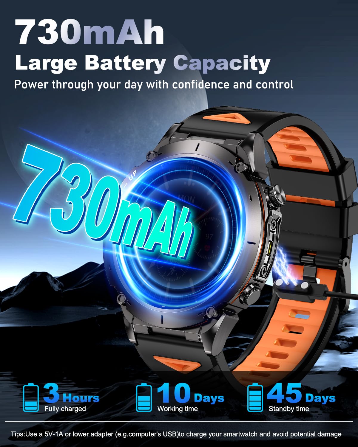 PODOEIL GPS Military Smart Watch for Men with Bluetooth Call, 1.43" AMOLED Waterproof Fitness Tracker with Heart Rate/Sleep Monitor/Flashlight, 170+ Sports Modes, 730mAh Battery for Android/iOS