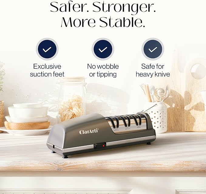 Professional Electric Knife Sharpener with 100% Diamond Abrasives, 3-Stage Sharpening & Polishing System, Precision 20° Angle Guides, Restore & Maintain Kitchen Knives
