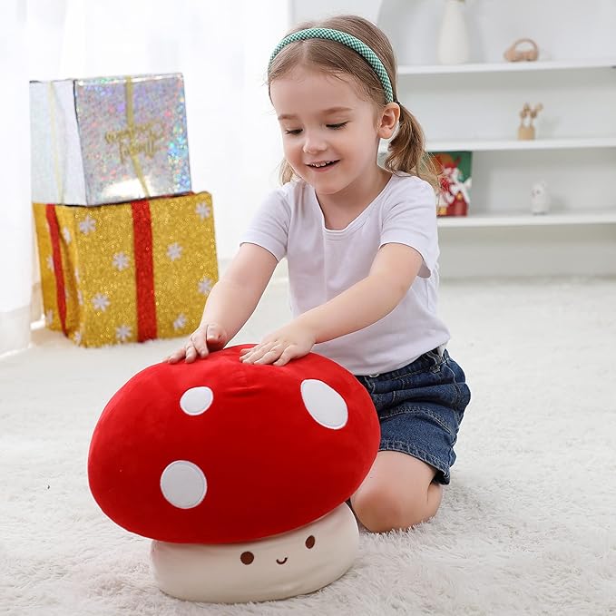 Mushroom Plush, 9 Inch Cute Mushroom Toy Plush Pillow Stuffed Animals, Red Room Decor Gift for Kids Adults