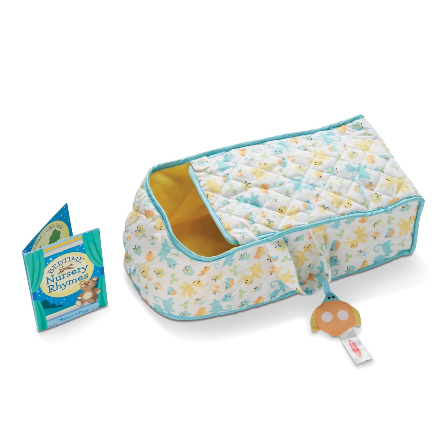 Melissa & Doug Mine to Love Bassinet Play Set Portable Carrier for Dolls with Crinkle Toy, Nursery Rhyme Book