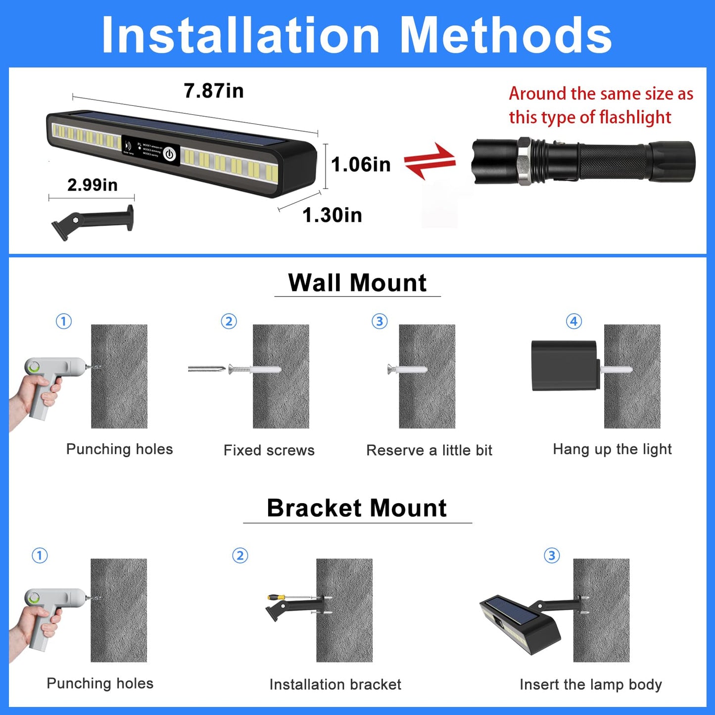 Aolyty Solar Lights Outdoor, 3 Work Modes Solar Strobe Lights Waterproof Wall Light Solar Warning Lights Bright White Light/Red & Blue Light Flashing for Garden Patio Yard Front Door Home