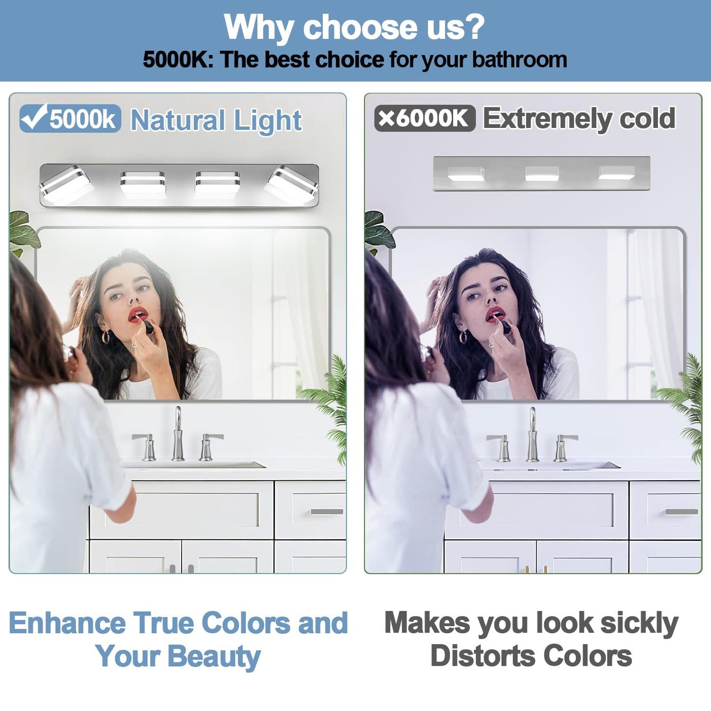 1600Lm Led Modern Bathroom Vanity Light Fixtures  360?Rotate Acrylic Chrome Vanity Lights For Bathroom  Modern Wall Lighting Fixtures Over Mirror Kitchen Living Room (Natural White Light 5000K)