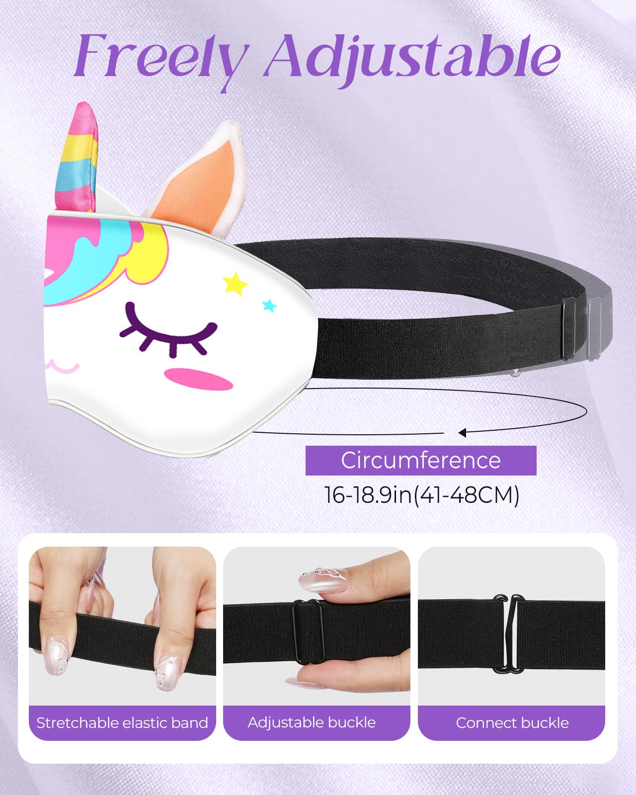 Miss Adola Sleep Mask for Kids - Valentines Gift for Kids Cute Silk Eye Cover for Sleeping Soft Kawaii Eyeshade Animal Eye Blindfold with Adjustable Strap for Girls Teens, Unicorn