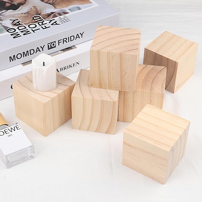 20 Packs Wooden Blocks for Crafts, 2.36 Inch Pine Wood Cubes, 6 x 6 x 6 cm Wooden Cubes for Paint, Stamp, Decorate, DIY Projects and Personalized Gifts,by GNIEMCKIN.