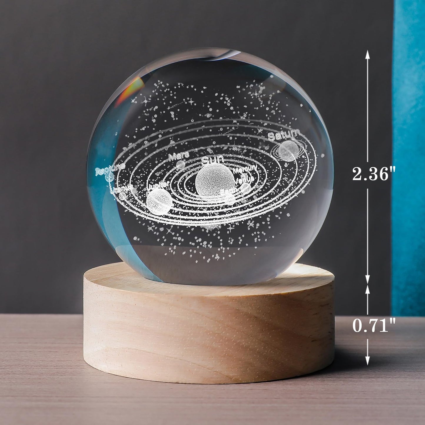 Qianruna 3D Solar System 60Mm Crystal Ball Astronomy Universe Gifts 3D Solar System  ts Model Science Space Themed Physics Gifts Night Light Lamp For Kids Men Him Science Teacher