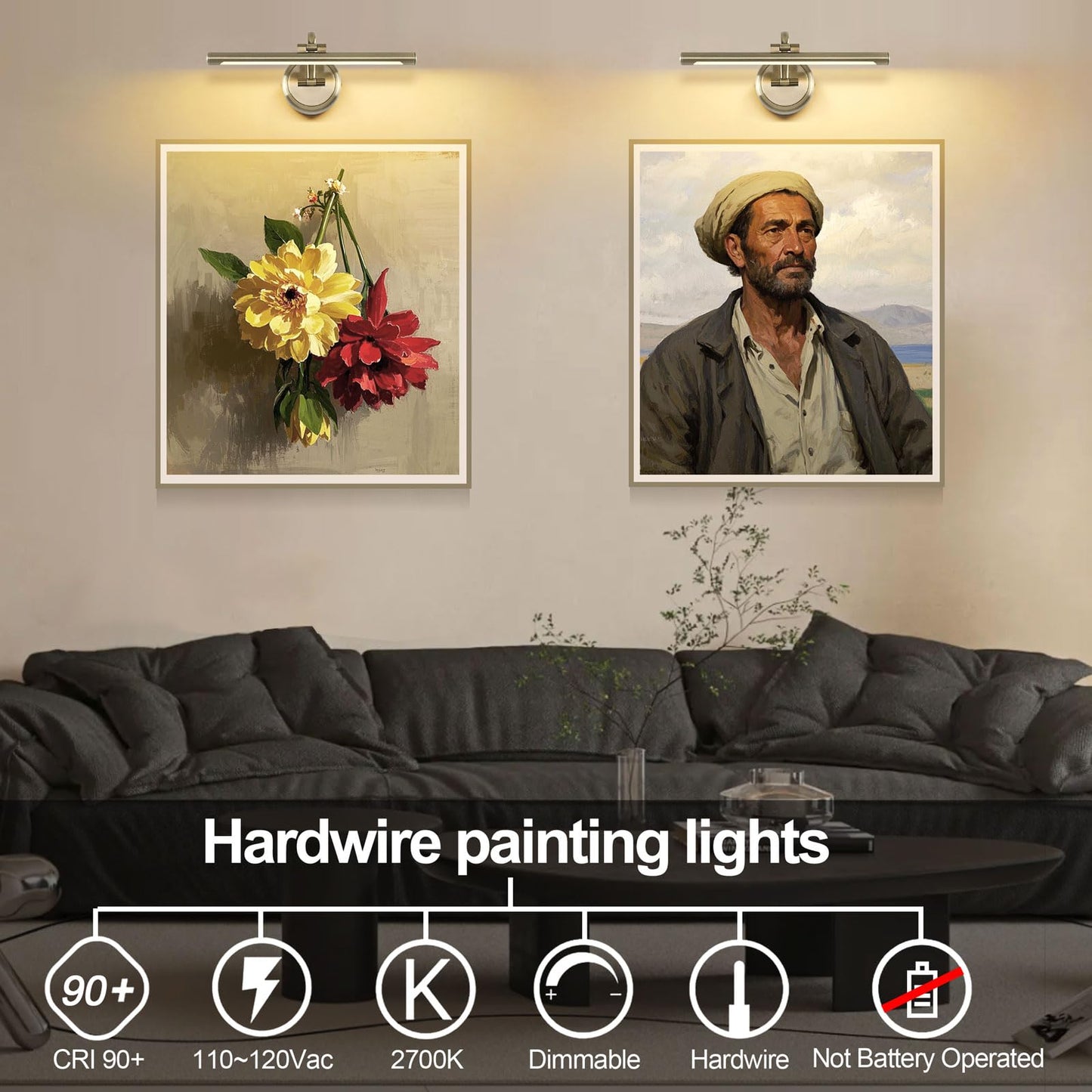 Tassuowell Antique Bronze Picture Light For Wall Dimmable discomfort-reducingting Light 16 Inch Hardwired Picture Frame Lights 9W 3000K Warm White Art Lighting Display Lamps Rotatable Full Metal Gallery Light