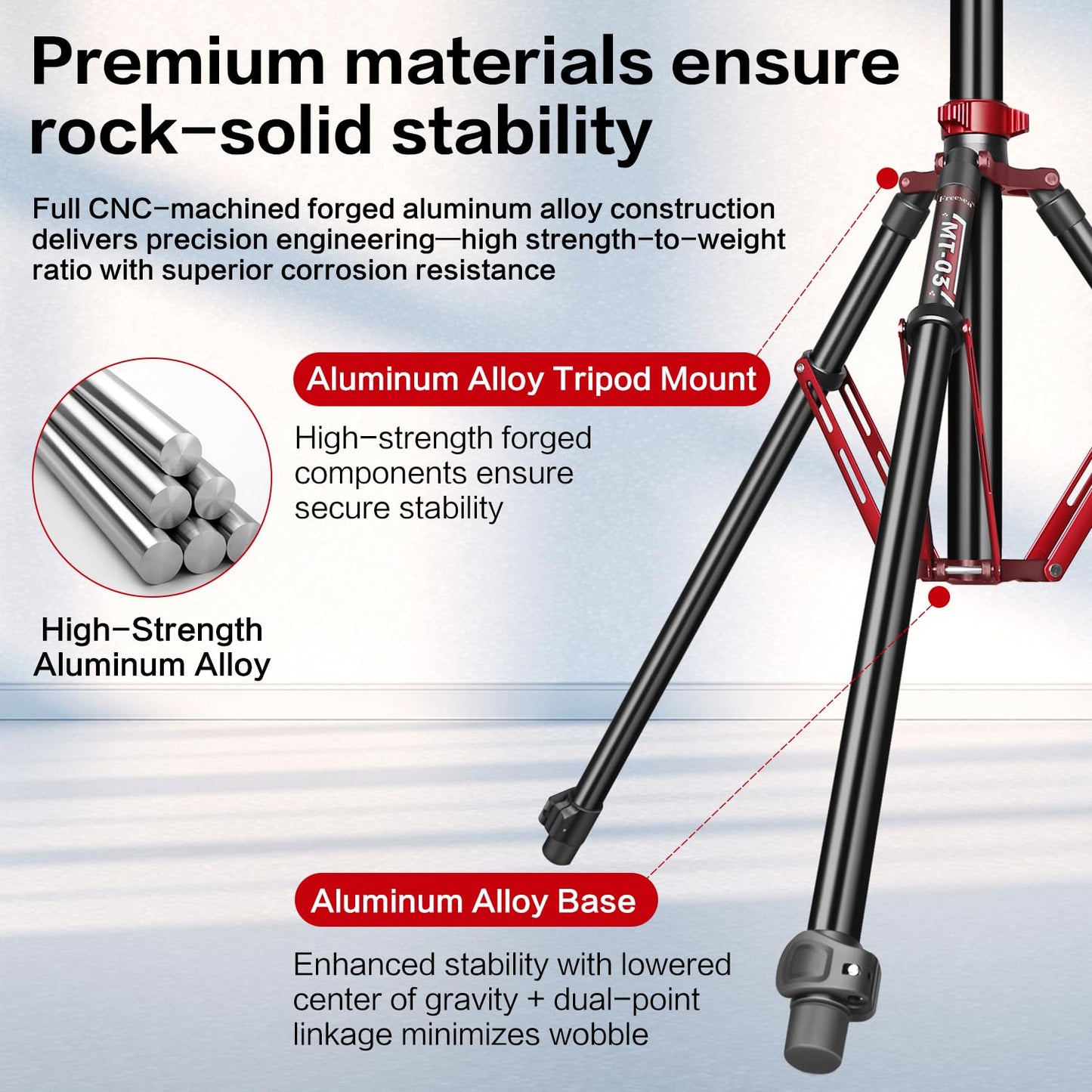 FreeSea Light Stand Photography - 1.4in Oversized Tubes Heavy Duty Stand, Aluminum Alloy Construction, 106in Tall Tripod with Flip-Lock & Gas Spring, Holds Softboxes/Ring Lights up to 8KG