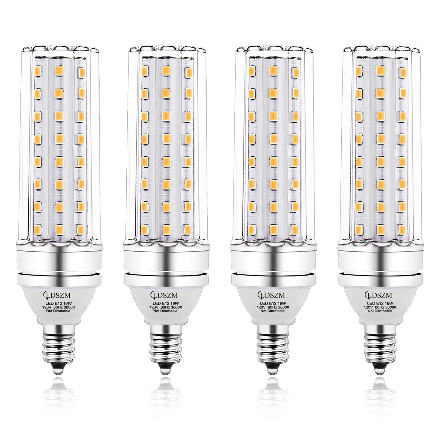 LDSZM E12 LED Candelabra Bulbs, 16W, 1400lm, Warm White 3000K, Pack of 4, Non-Dimmable, Aluminum