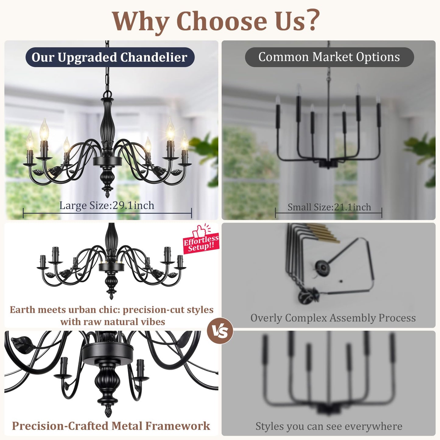 29 Black Chandelier For Dining Room  Modern Farmhouse 6-Light Light Fixture Hanging  Industrial Kitchen Lighting Fixtures With Leaf  Vintage Chandeliers Over Table For Bedroom Foyer Living Room