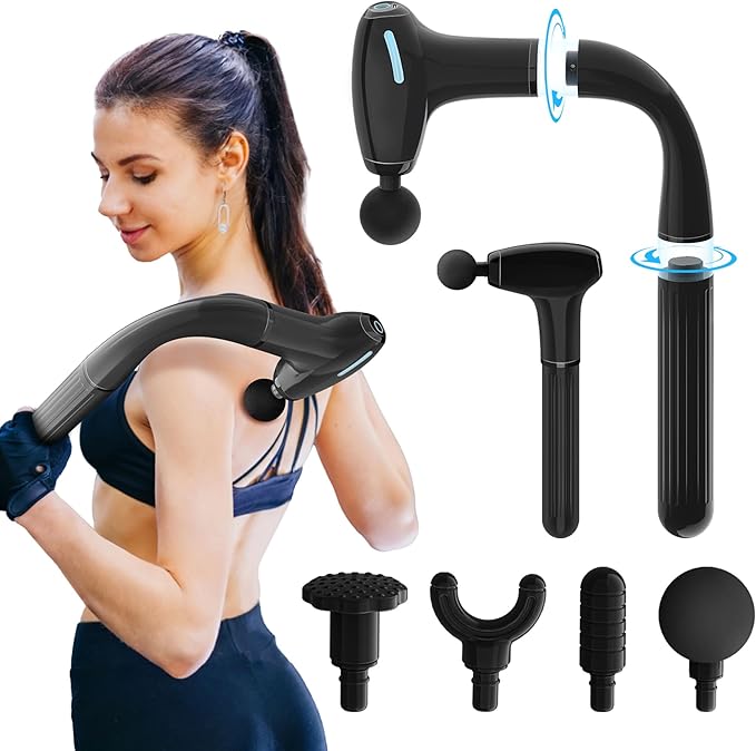 Binxalin 3-in-1 Detachable Massage Gun with Extension Handle, Long Handle Back Massager Deep Tissue, 4 Heads, 4 Speeds, Pr...