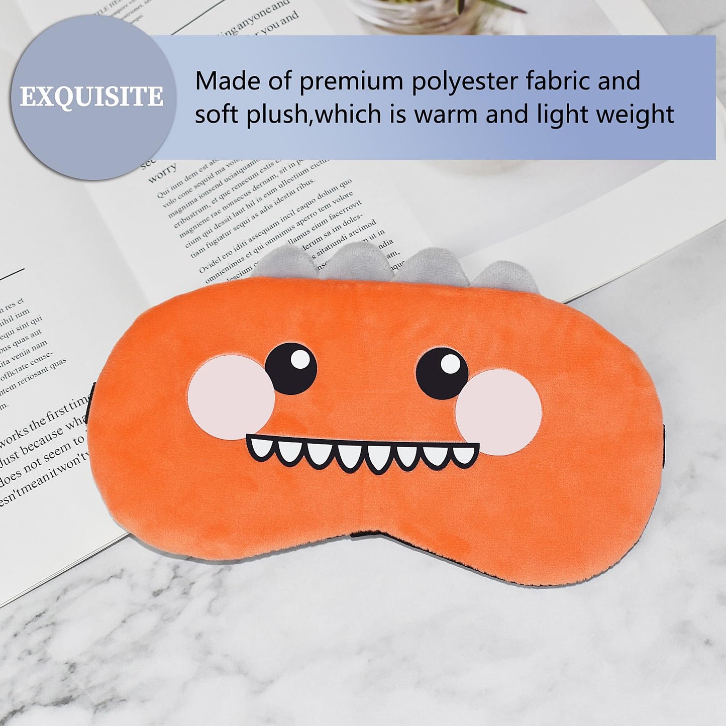 Mezeic Cute Sleep Masks Cartoon Dinosaur Eye Mask Plush Sleeping Mask & Travel Blindfold - Funny Novelty Eye Shade for Women Men (Orange Dinosaur)