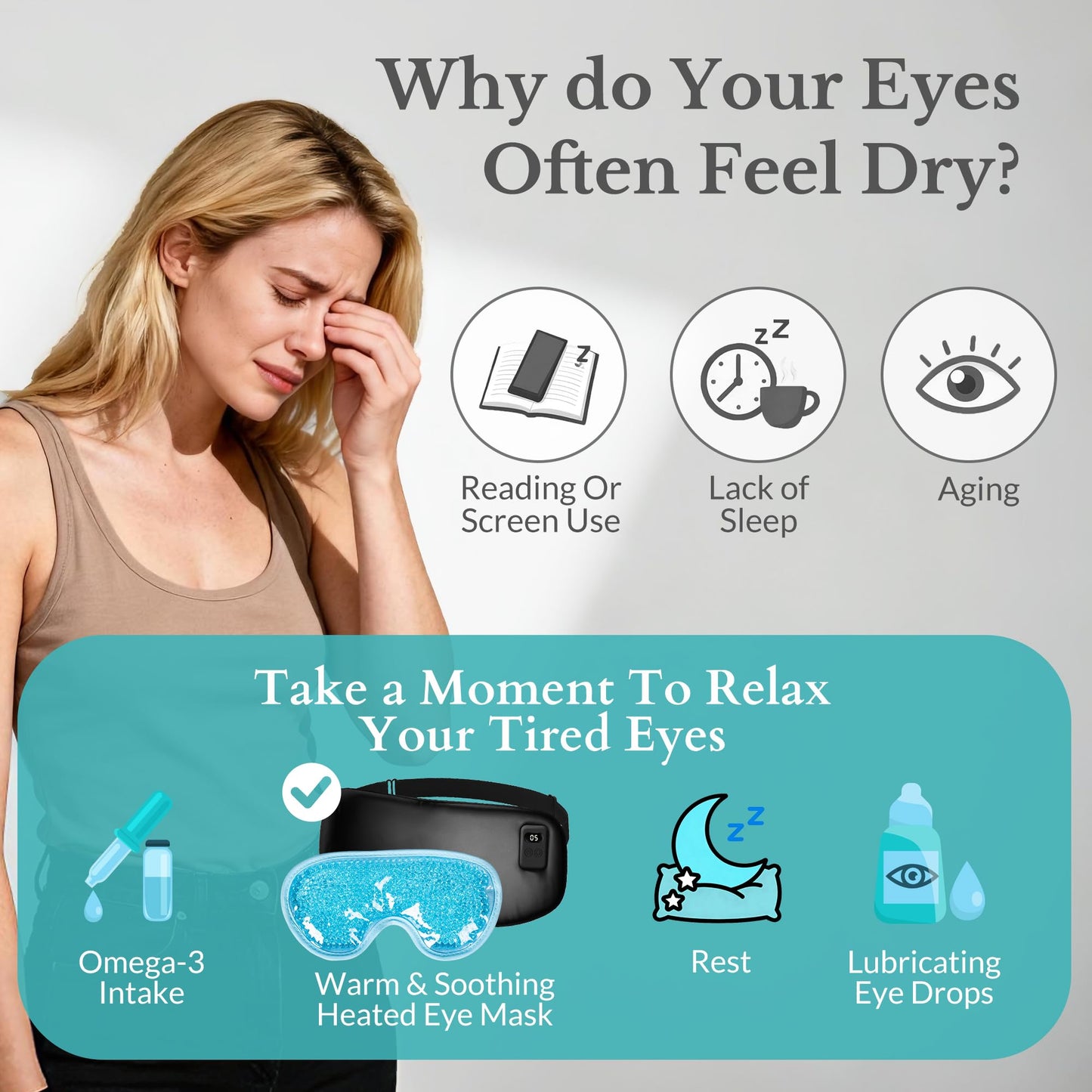 HOTHUGZ Cordless Heated Eye Mask, Silk Warm Eye Compress for Dry Eyes, Eye Relief, Improved Sleep, Washable Eye Heating Pad for Travel, 5 Temp & 6 Timers, 2-in-1 Heated & Cooling Gel Mask(2 Pack