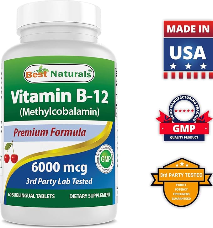 Best Naturals Vitamin B-12 as Methylcobalamin (Methyl B12), 6000 mcg 60 Sublingual Tablets (60 Count (Pack of 2))