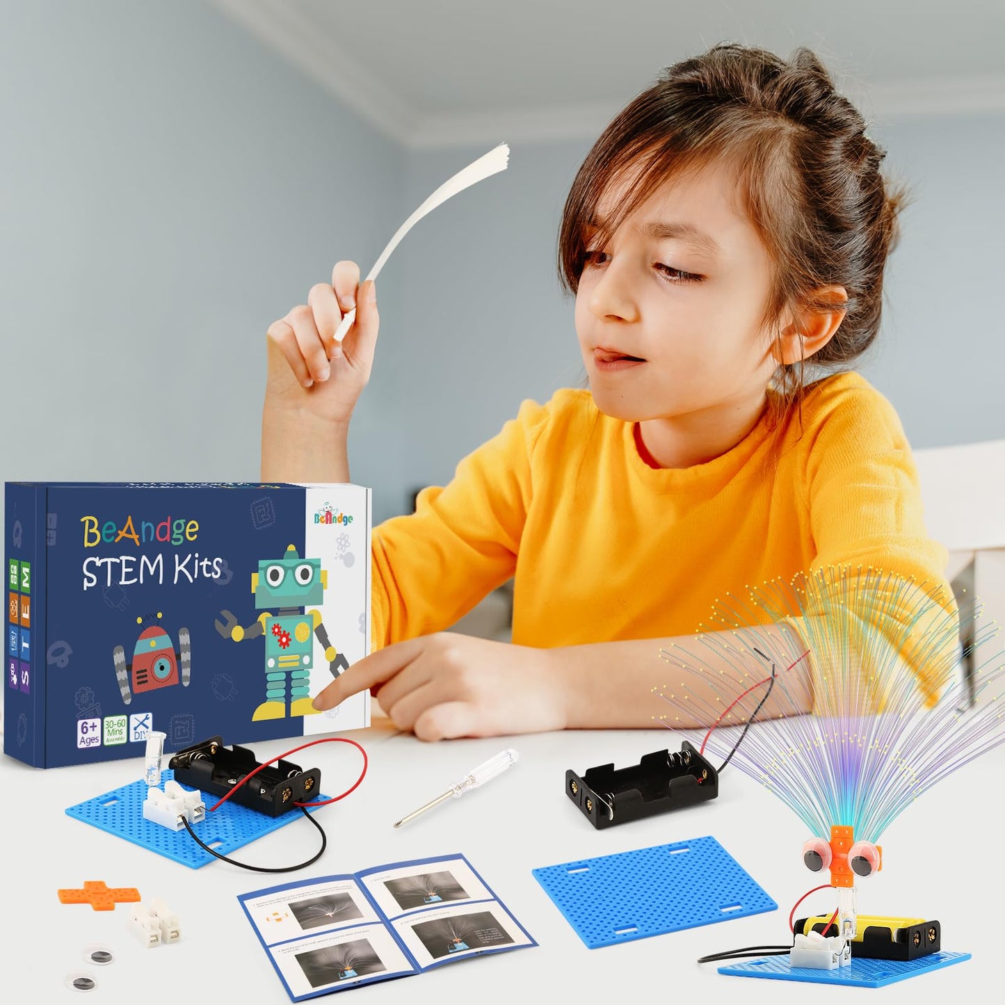 7 Set Bulk STEM Kit Individual Craft Kits for Kids, Science Projects Crafts Group Activity, Light Experiments Circuit Toys, Fun Fiber Optic STEAM Activities for Boys Girls Ages 6-8 8-12 6 8 10 Year