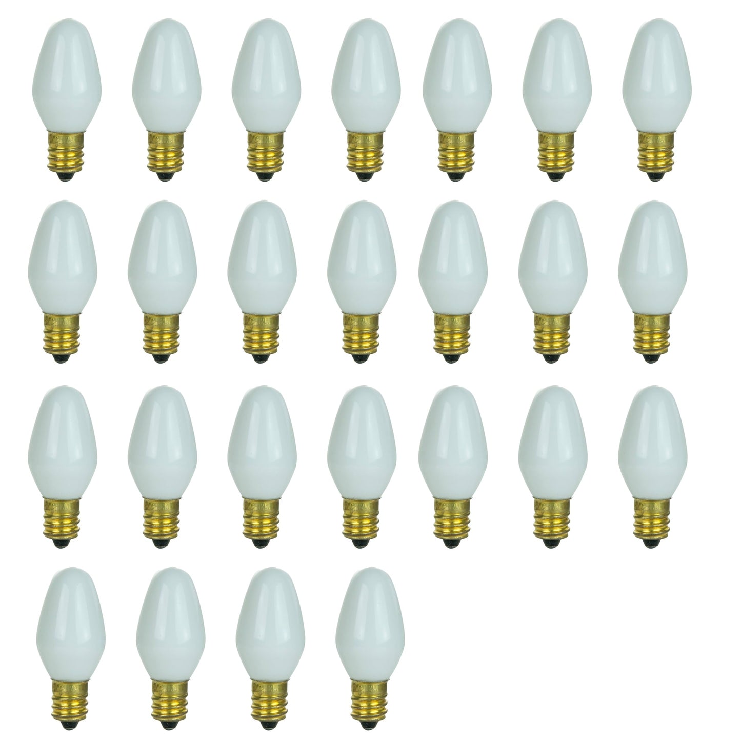 Sunlite 7 Watt C7 Incandescent Bulb, Candelabra E12 Base, White, 25 Count, Model 01285