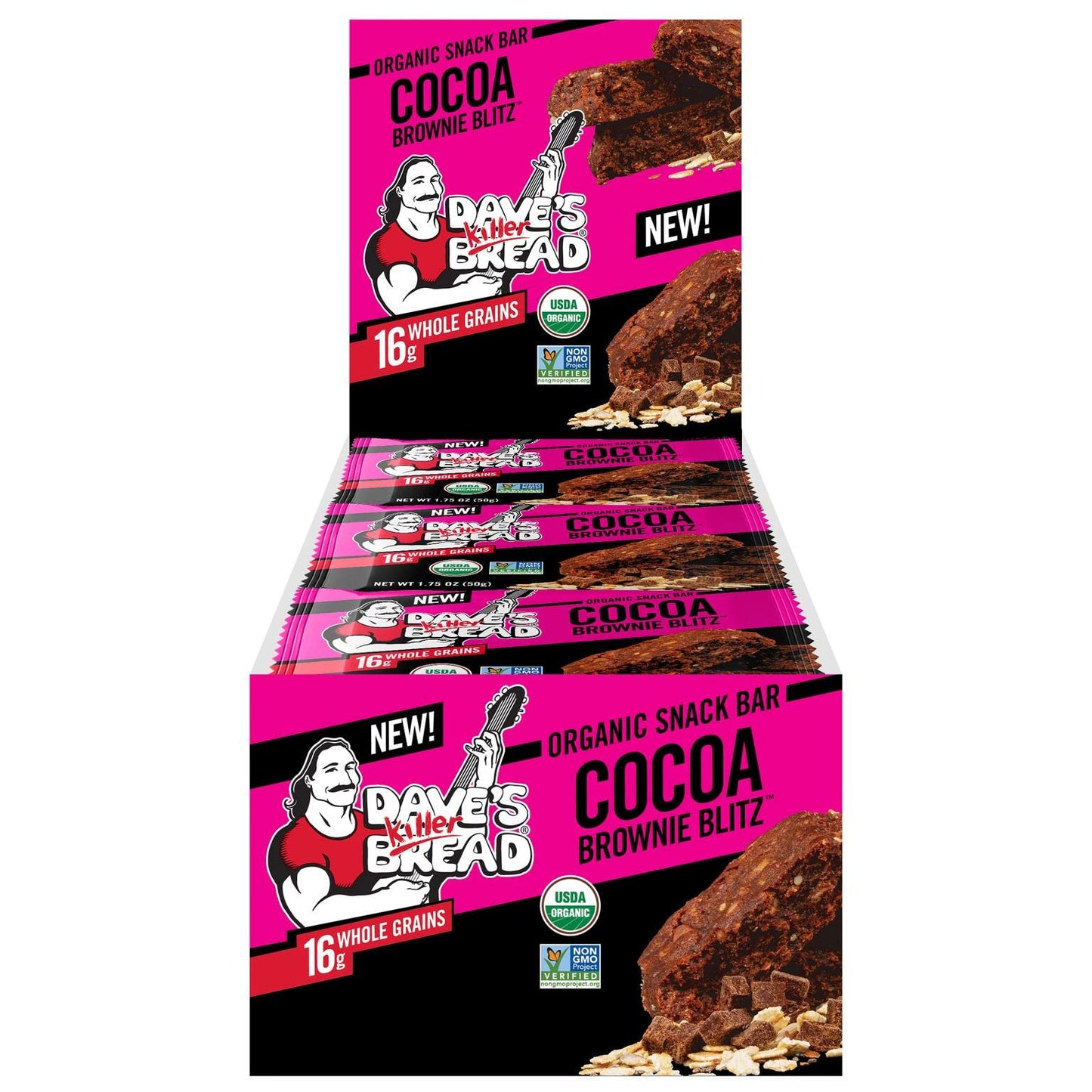 Daves Killer Bread Cocoa Brownie Blitz Organic Snack Bars  12 Individually Wrapped Snack Bars (Pack of 1)