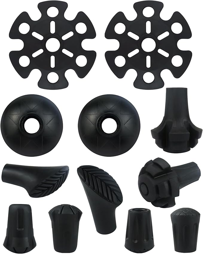 KIDOFLY 12pcs Replacement Rubber Trekking Poles Tips Sets - Universal Anti-Slip End Protectors for Trekking & Hiking Pole