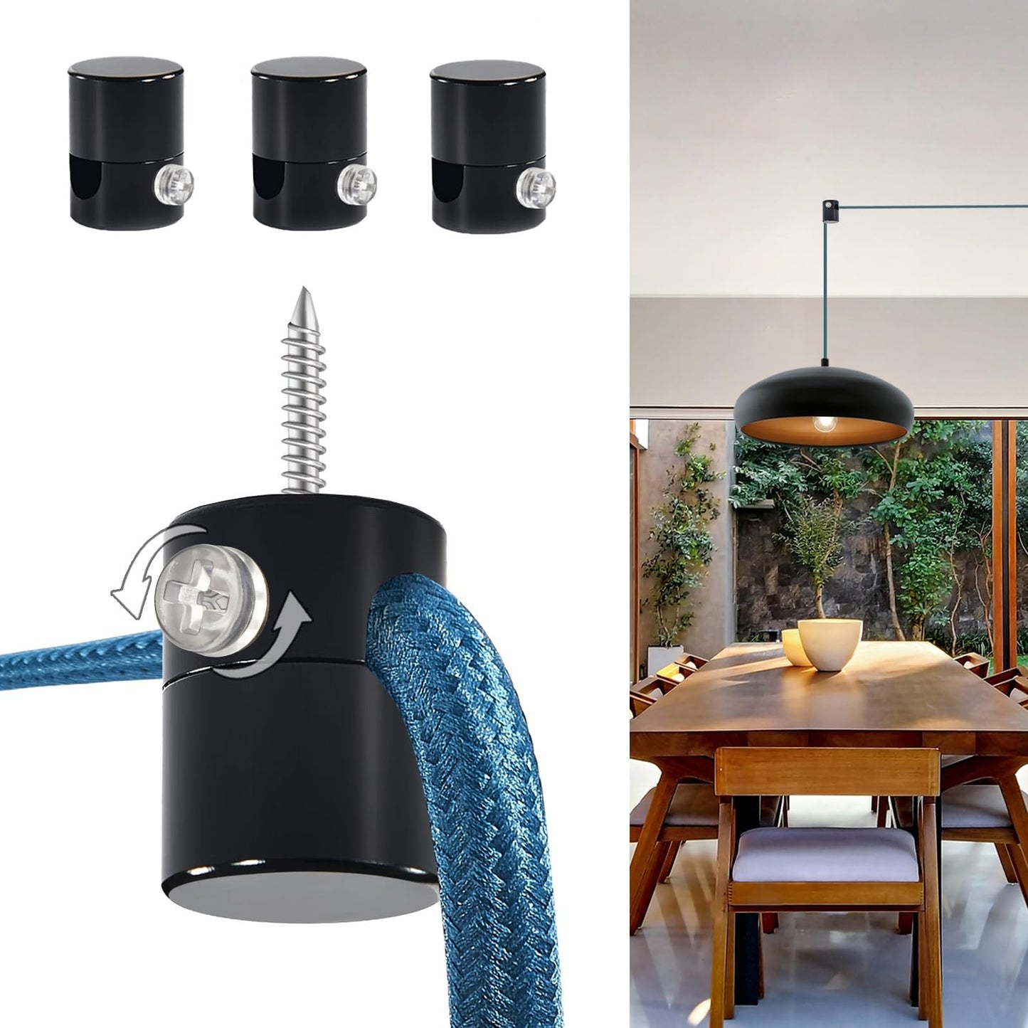 Adcssynd 3 Pack Upgraded Ceiling Hooks  Aluminum Adjustable Ceiling Hooks For Hanging Lights  Black Swag Hook Heavy Duty  Swag Hook For Hanging Light  Lighting Fixture - Easy To Use And Install